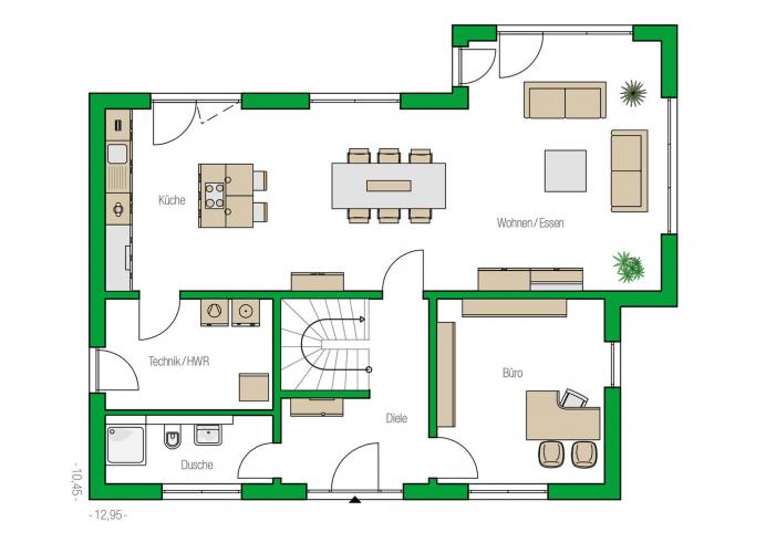 Mit einer Grundfläche von knapp 13 x 10 Metern und 180 Quadratmetern Wohnfläche bietet das Haus Treviso ausreichend Platz für Familien. Grafik: Helma Eigenheimbau AG 