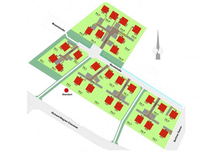 Lageplan des HELMA-Wohnparks in Mahlow am südlichen Stadtrand von Berlin. 26 Grundstücke für Einfamilienhäuser werden dort angeboten. Der Verkaufsstart erfolgt zu Ostern. <i>Grafik: HELMA Wohnungsbau GmbH</i>