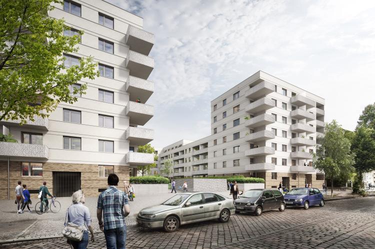 Nach Fertigstellung des Gebäudeensembles im Frühjahr 2017 können 180 Wohnungen bezogen werden, die der Berliner Wohnungsmarkt dringend benötigt. <i>Grafik: Arge BOR GbR</i>